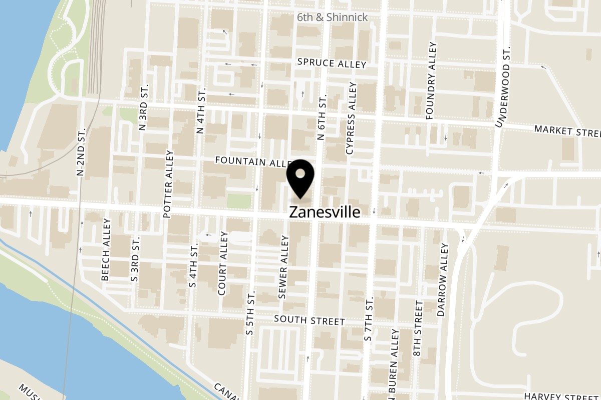 Map showing the location of HAYAI HIBACHI on 527 Main St in Zanesville